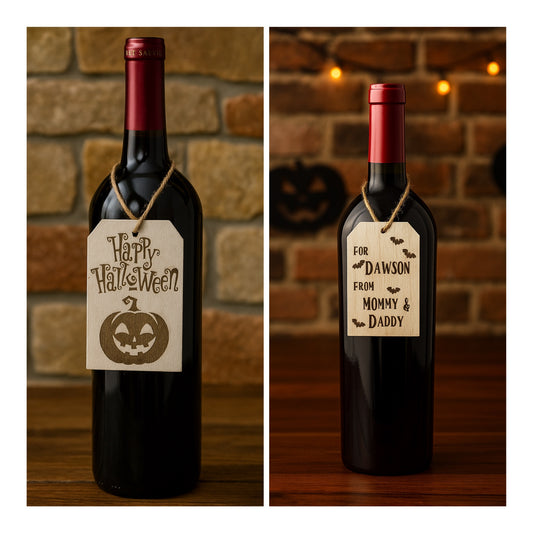 Personalized Halloween gift tags for wine bottles, and other gifts